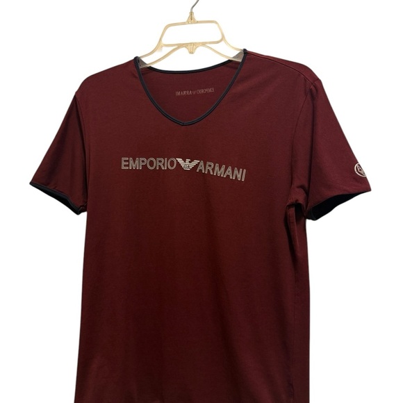 Armani Exchange Men's Slim Fit Short Sleeve Pima Cotton V-Neck Shirt, Burgundy - Picture 15 of 16